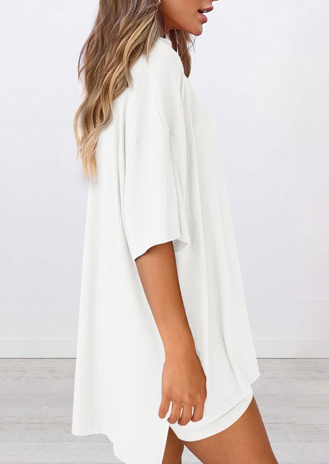 Women's Two Piece Lounge Set 2026 Summer Casual Oversized Shirts Biker Shorts Matching Airport Travel Outfit