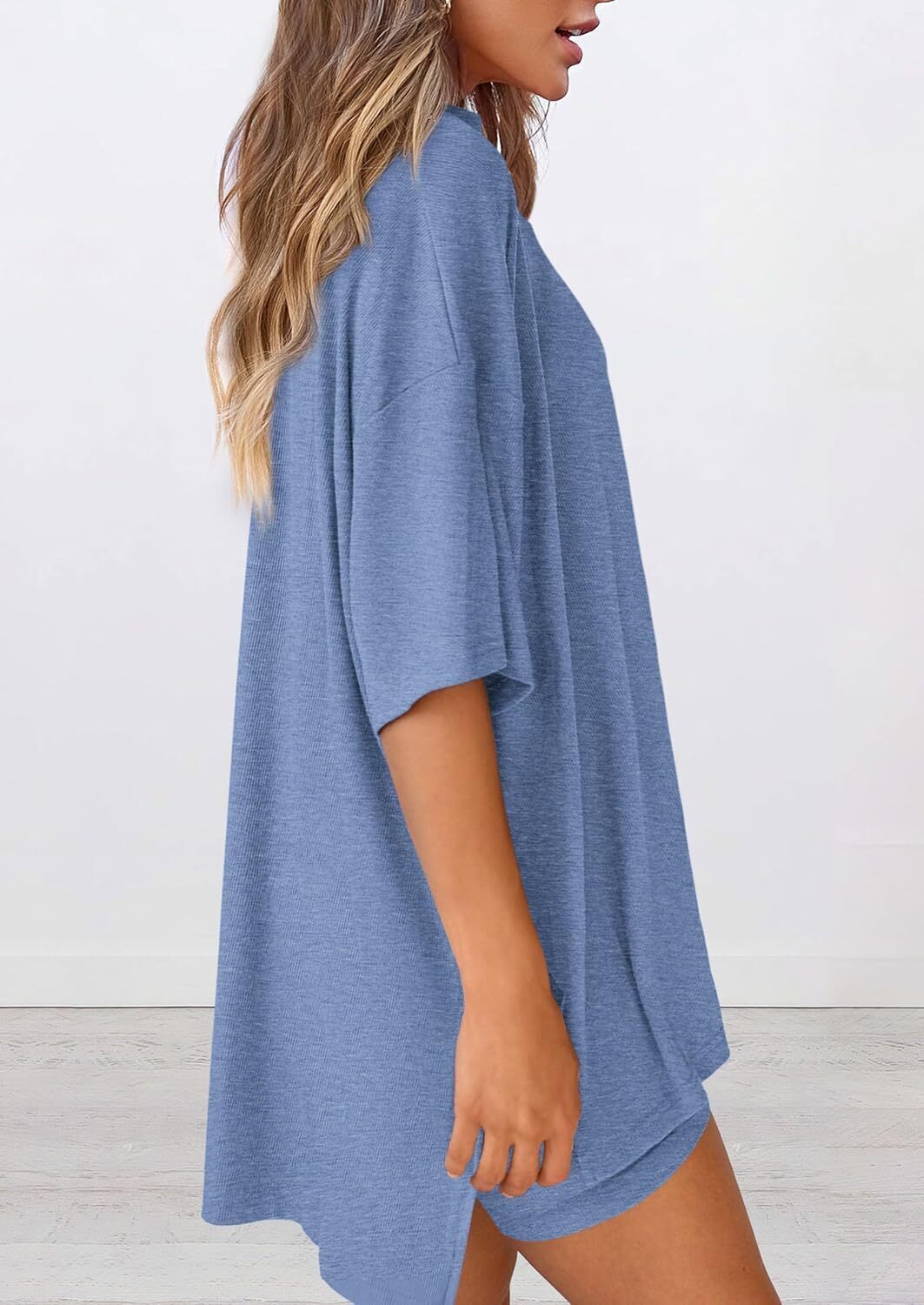 Women's Two Piece Lounge Set 2026 Summer Casual Oversized Shirts Biker Shorts Matching Airport Travel Outfit