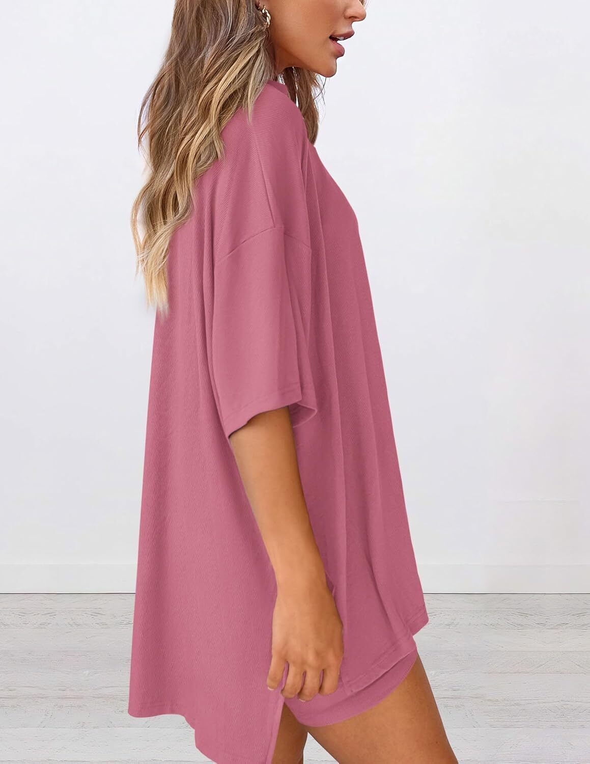 Women's Two Piece Lounge Set 2026 Summer Casual Oversized Shirts Biker Shorts Matching Airport Travel Outfit